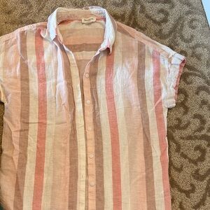beachlunchlounge Pink and Cream Striped Blouse